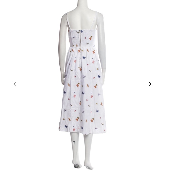 Reformation White Linen Zander Ladybug embroidered midi dress sz 2 - Picture 5 of 5